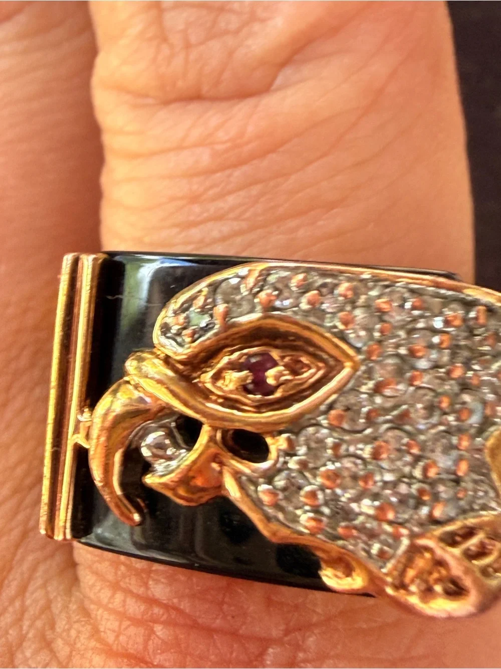 Men's Vintage RSC Eagle Head Black Onyx Statement Ring